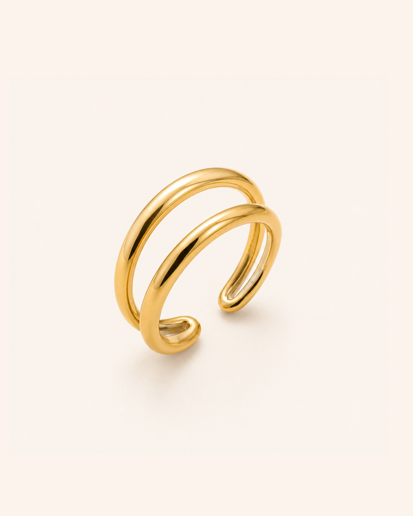 Golden Double Loop Ring - 18K (Demi Fine)