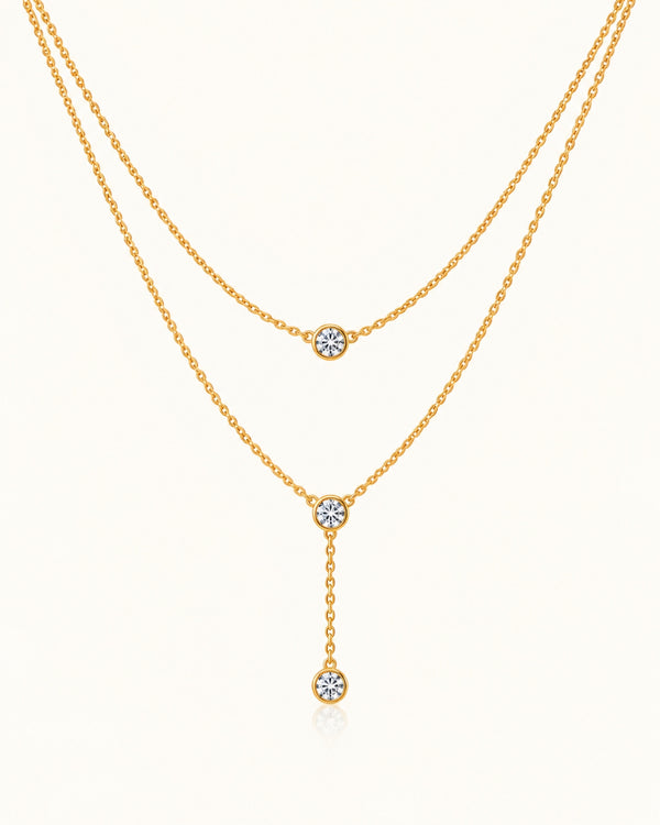 Layered Crystal Necklace - 18k Gold ( Demi Fine )
