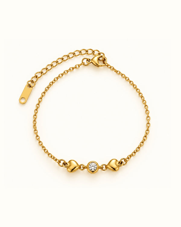 Twin Heart Crystal Bracelet - 18k Gold ( Demi Fine )