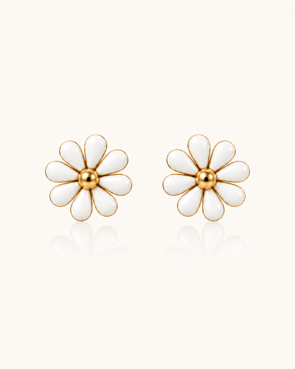 White Daisy Earrings - 18k Gold ( Demi Fine )