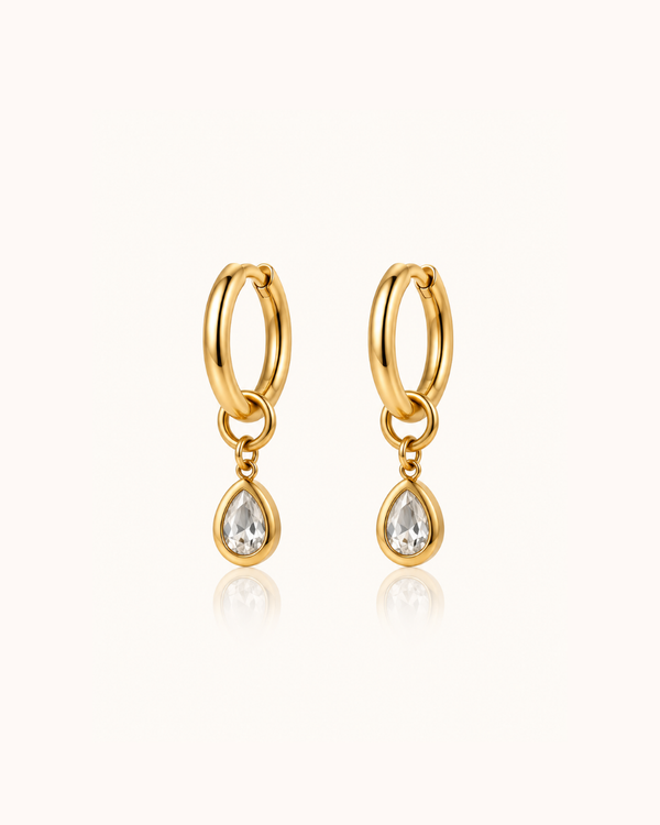 Teardrop Crystal Earrings - 18k Gold ( Demi Fine )