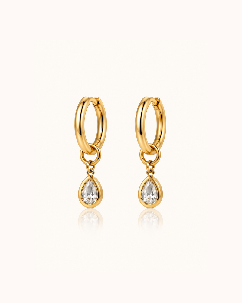 Teardrop Crystal Earrings - 18k Gold ( Demi Fine )