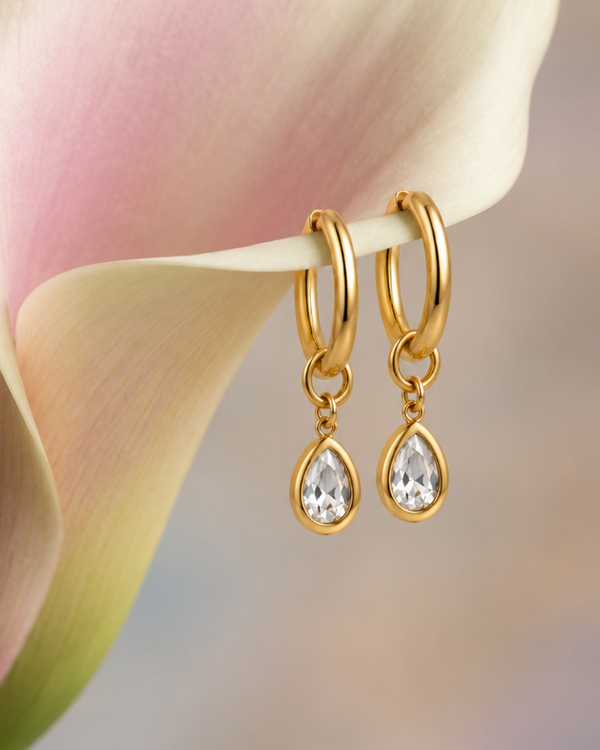 Teardrop Crystal Earrings - 18k Gold ( Demi Fine )