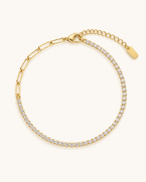 Tennis Paperclip Bracelet - 18k Gold ( Demi Fine )