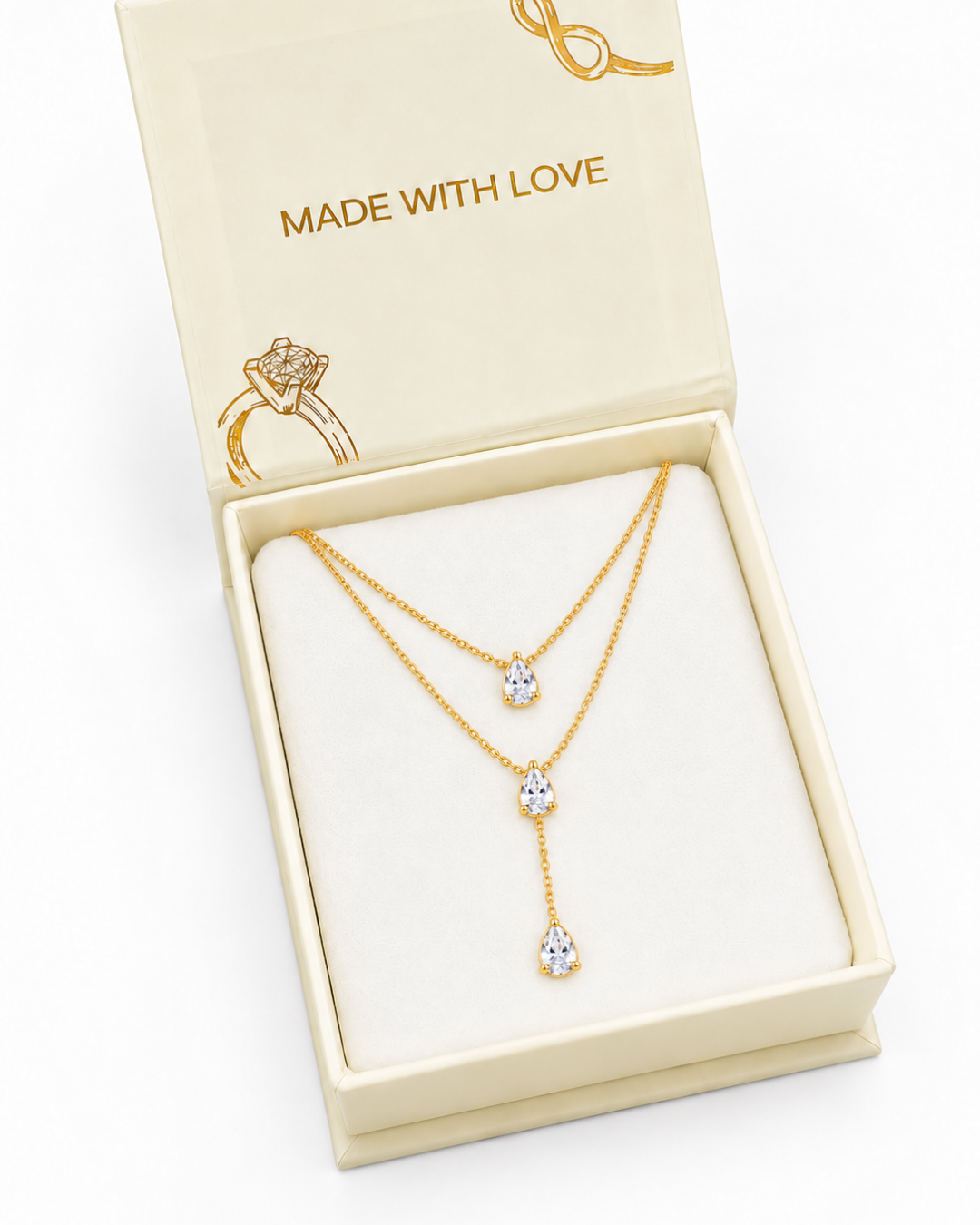 Double Layer Pear Necklace - 18k Gold ( Demi Fine )