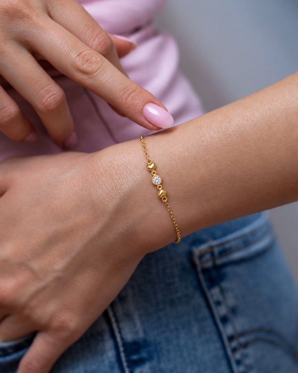 Twin Heart Crystal Bracelet - 18k Gold ( Demi Fine )