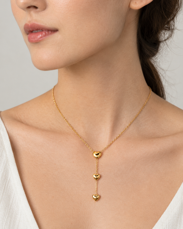 Triple Heart Necklace - 18k Gold ( Demi Fine )