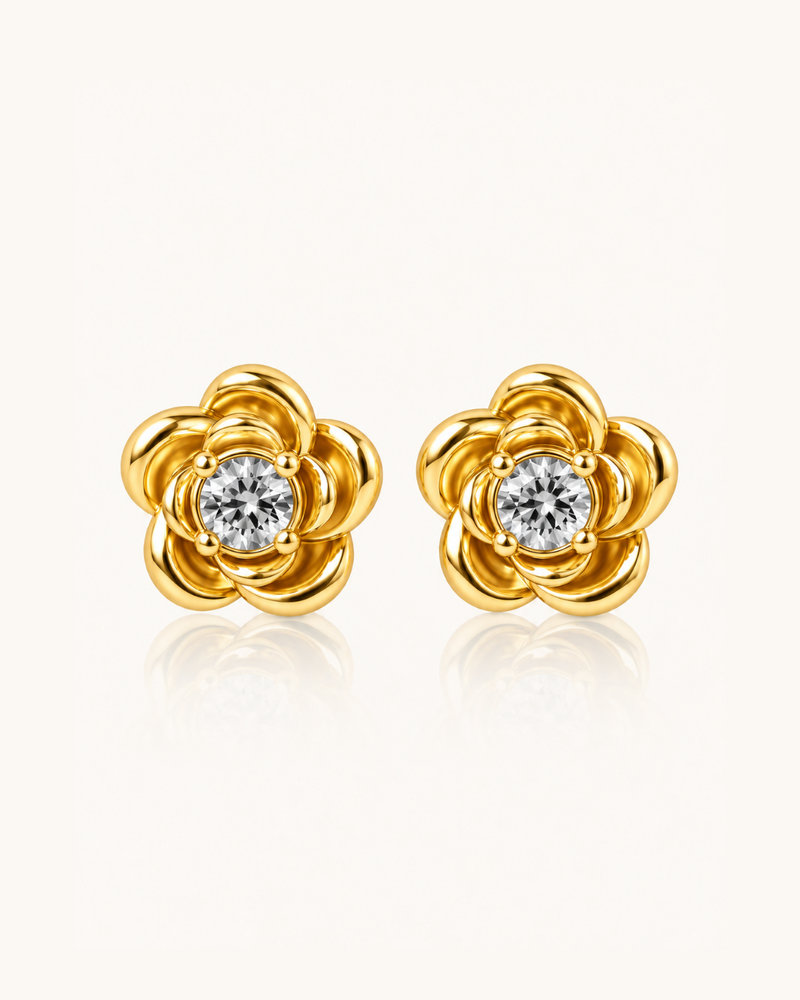 Rose Crystal Earrings - 18k Gold ( Demi Fine )