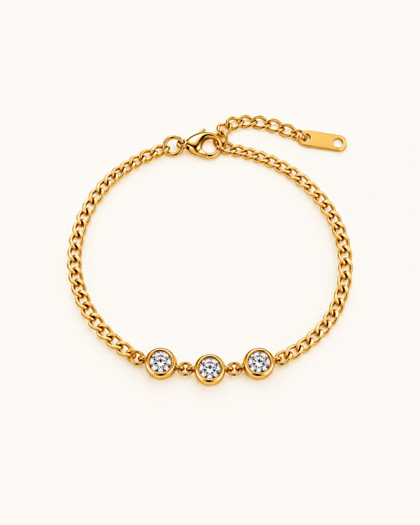 Triple Crystal Bracelet - 18k Gold ( Demi Fine )