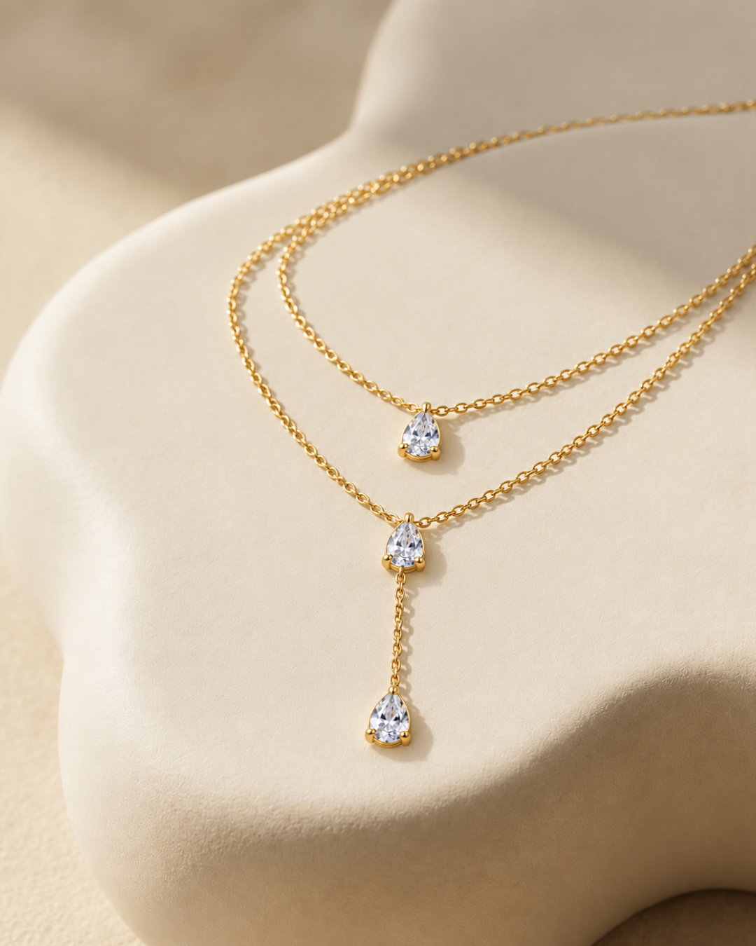 Double Layer Pear Necklace - 18k Gold ( Demi Fine )