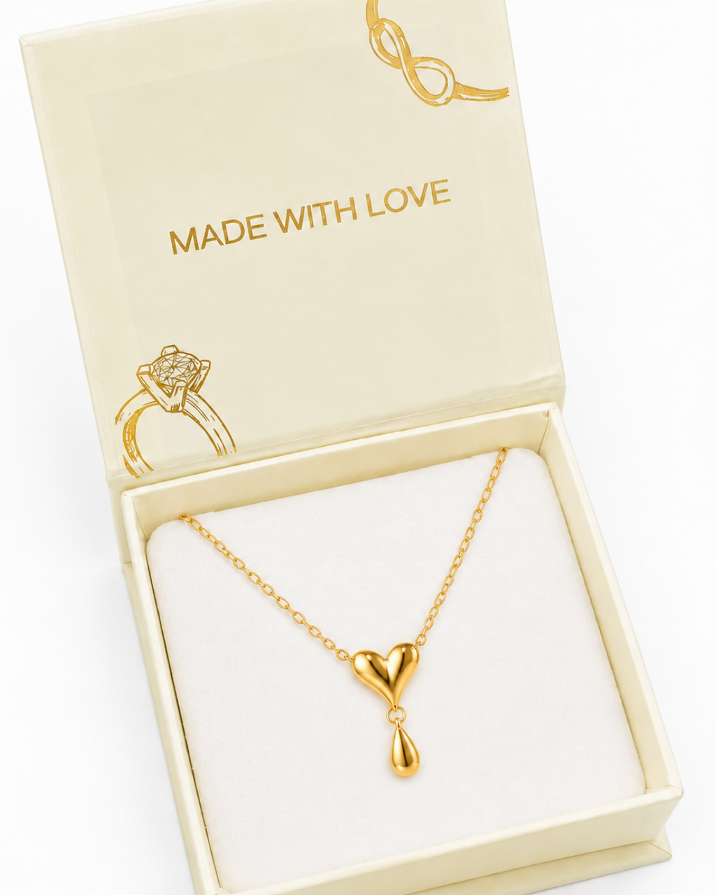 Heart Drop Necklace - 18k Gold ( Demi Fine )