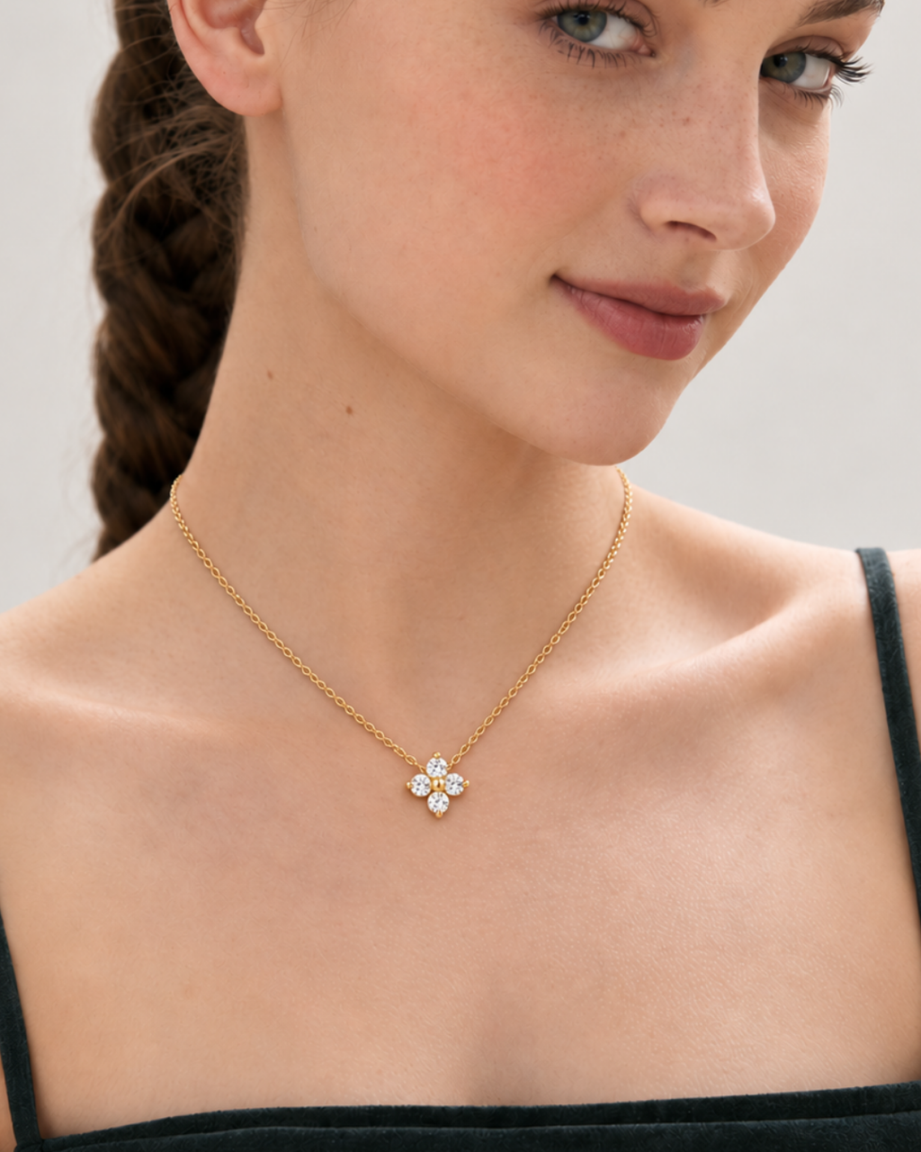 Clover Crystal Necklace - 18k Gold ( Demi Fine )