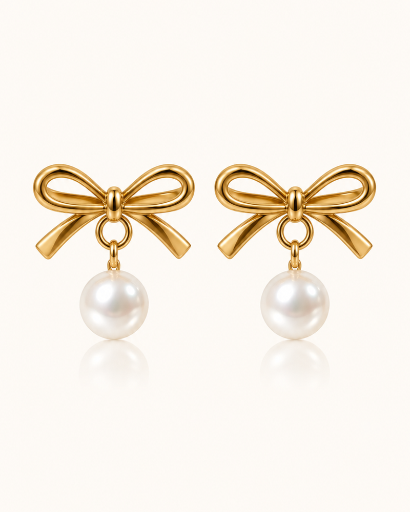 Bow Pearl Earrings - 18k Gold ( Demi Fine )