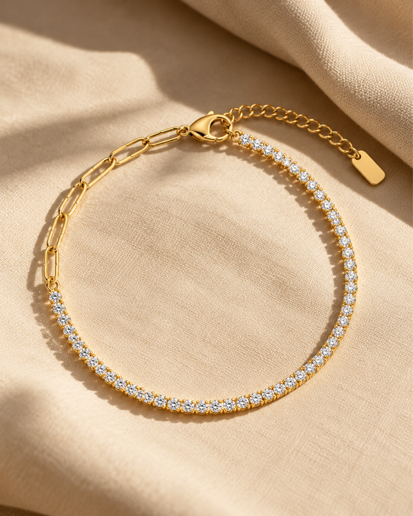 Tennis Paperclip Bracelet - 18k Gold ( Demi Fine )
