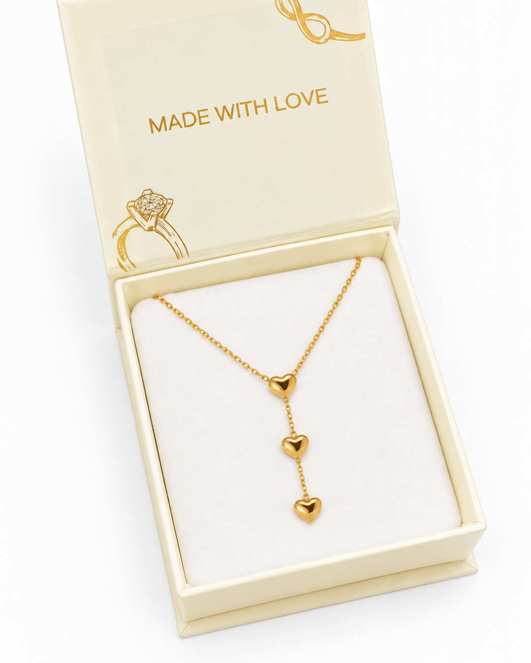 Triple Heart Necklace - 18k Gold ( Demi Fine )