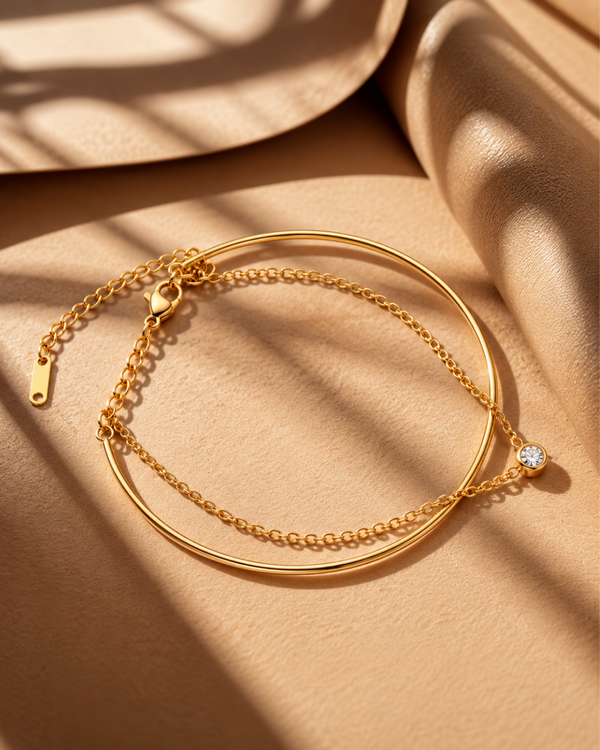 Bangle Chain Layered Bracelet - 18k Gold ( Demi Fine )
