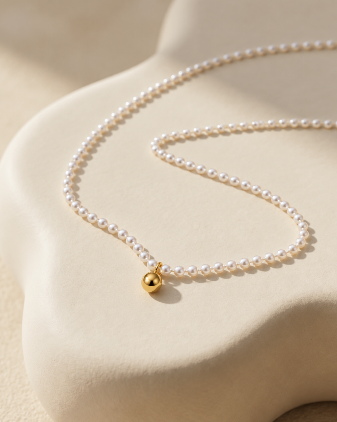 Mini Pearl Bead Necklace - 18k Gold ( Demi Fine )