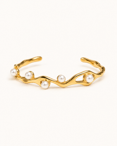 Pearl Wave Kada - 18k Gold ( Demi Fine )