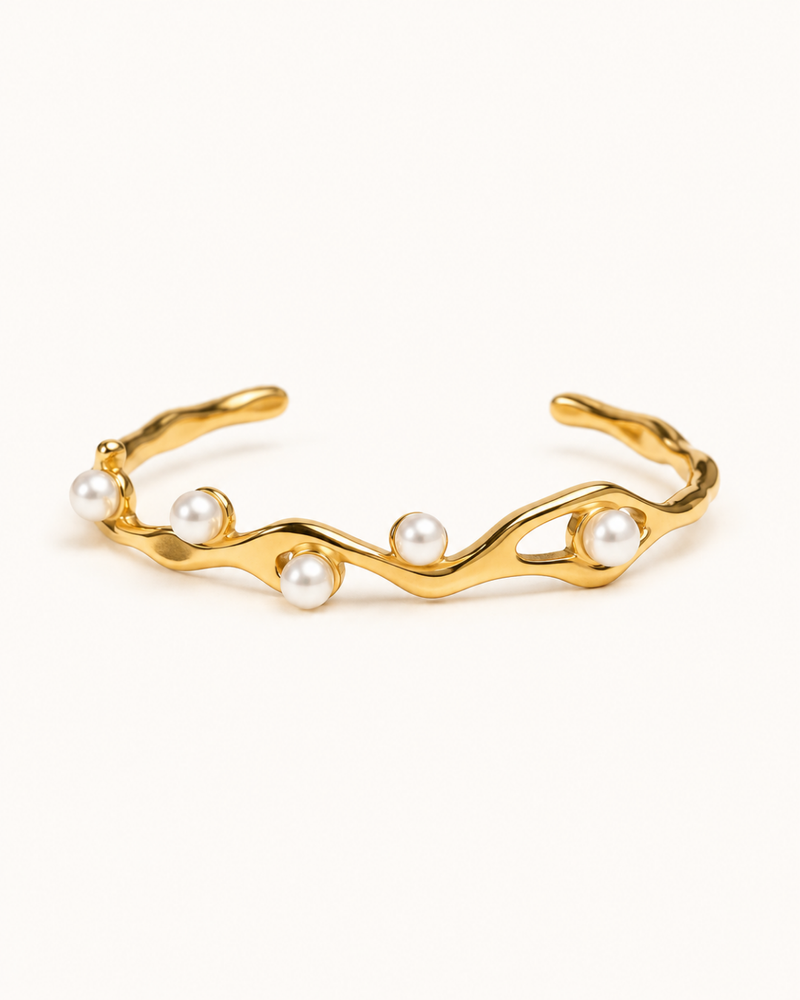 Pearl Wave Kada - 18k Gold ( Demi Fine )