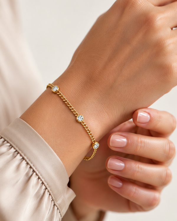 Triple Stone Bracelet - 18k Gold ( Demi Fine )