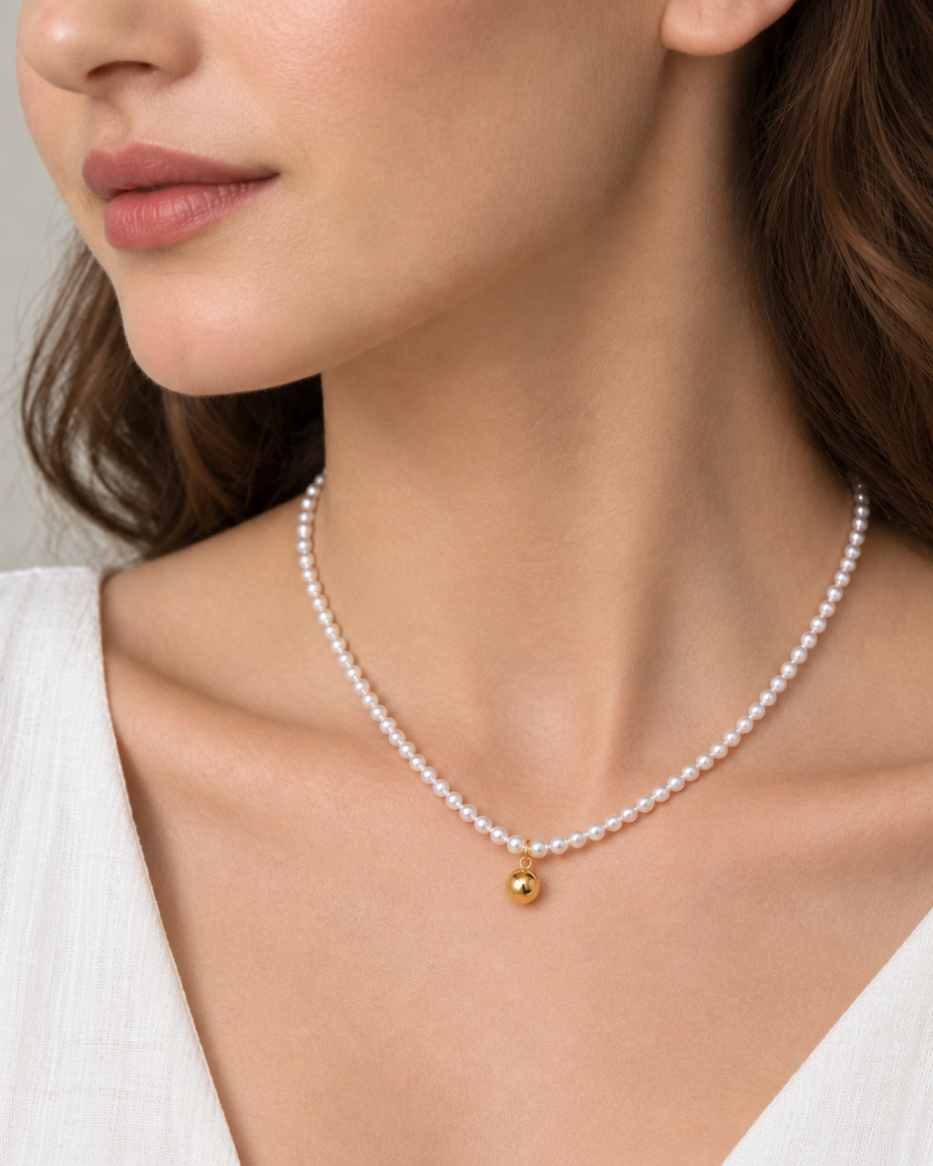 Mini Pearl Bead Necklace - 18k Gold ( Demi Fine )