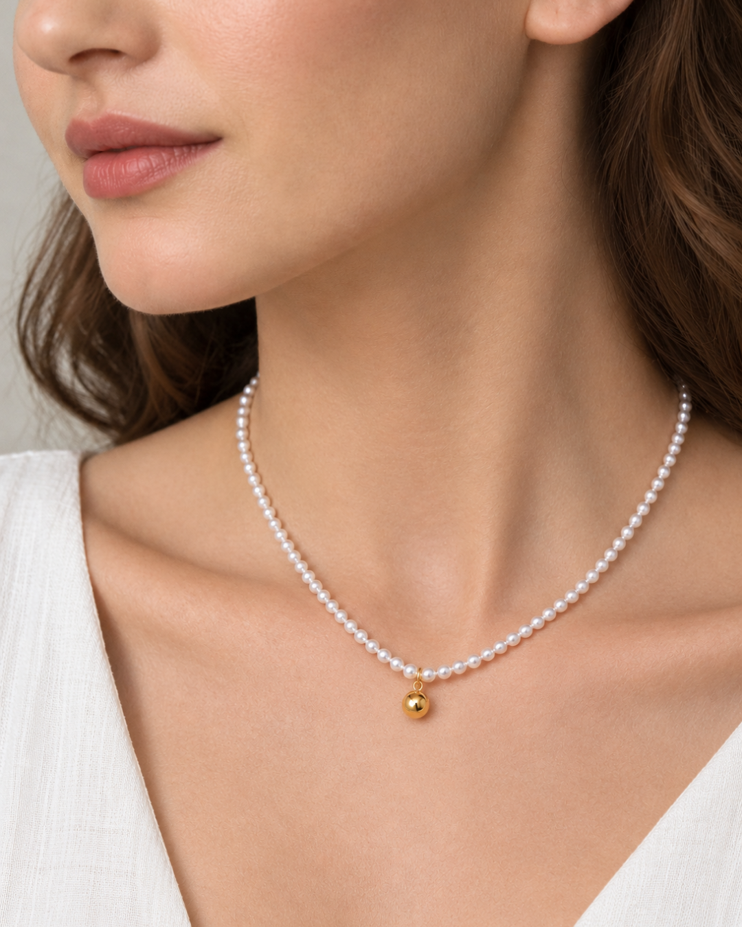 Mini Pearl Bead Necklace - 18k Gold ( Demi Fine )