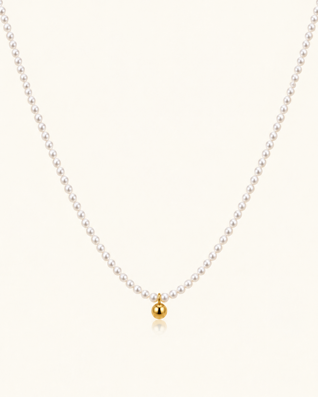 Mini Pearl Bead Necklace - 18k Gold ( Demi Fine )