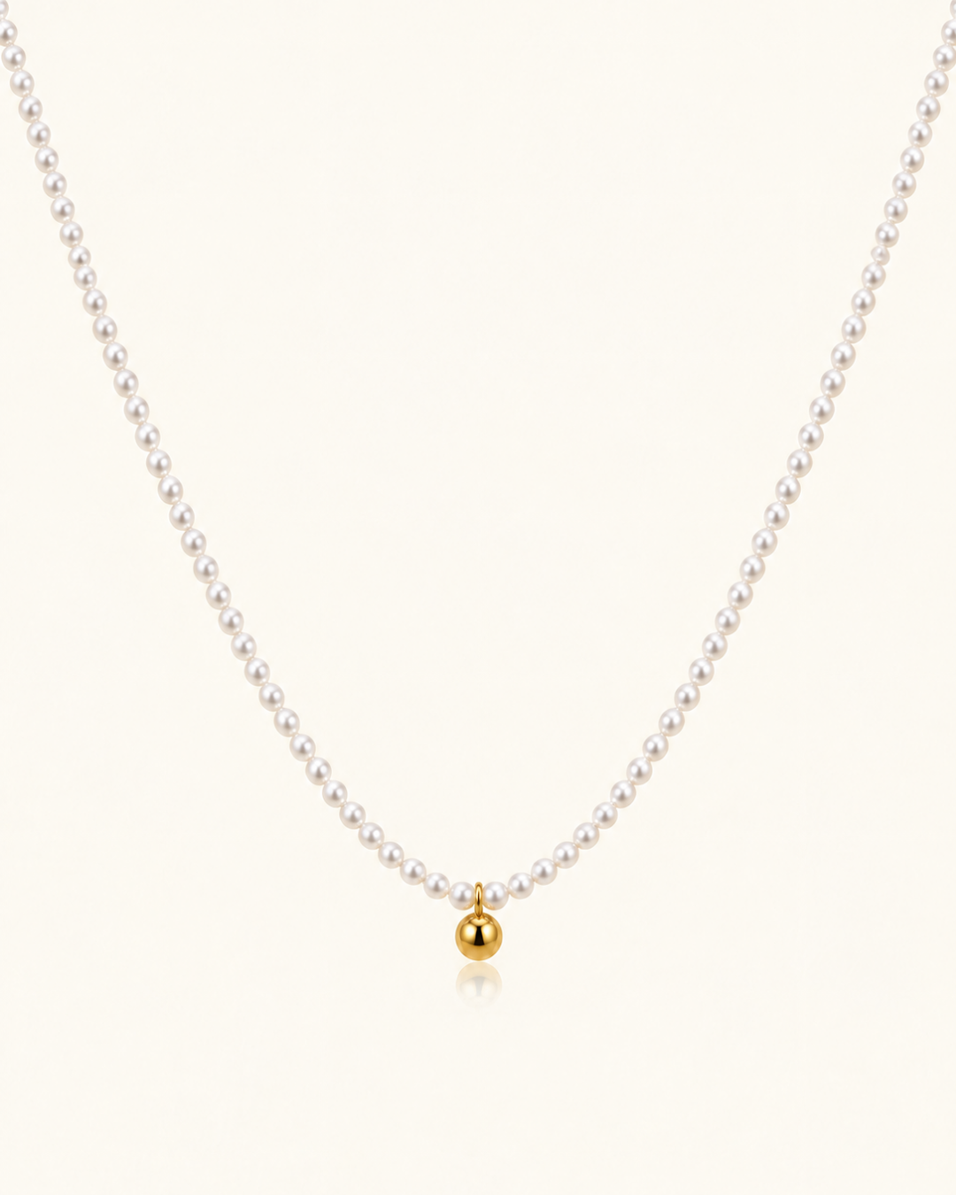 Mini Pearl Bead Necklace - 18k Gold ( Demi Fine )