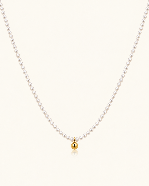 Mini Pearl Bead Necklace - 18k Gold ( Demi Fine )