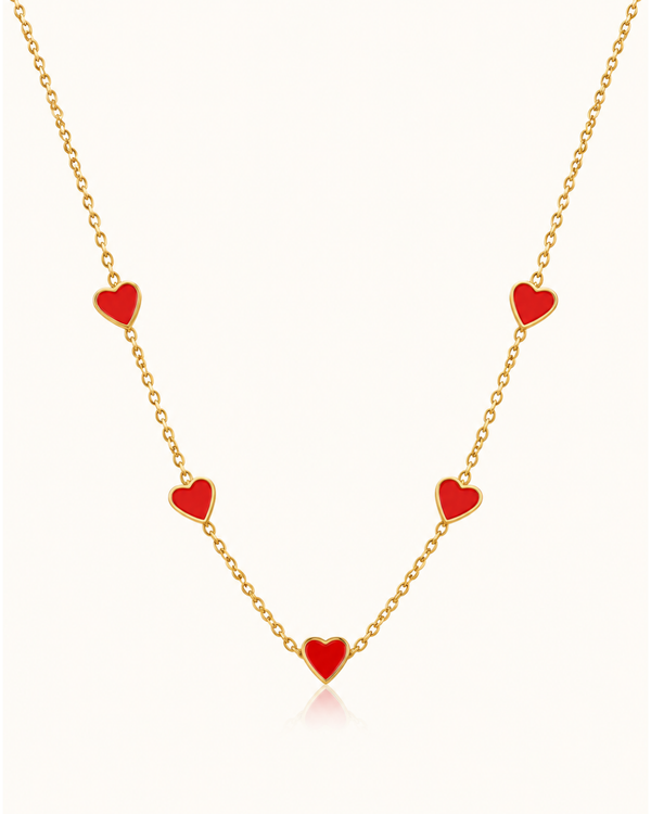 Red Heart Station Necklace - 18k Gold ( Demi Fine )