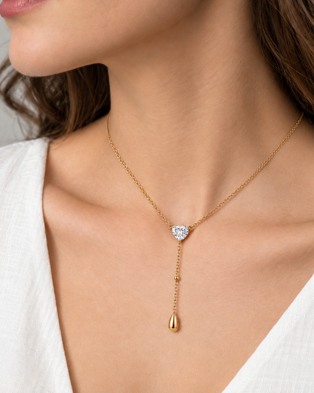 Crystal Drop Necklace - 18k Gold ( Demi Fine )