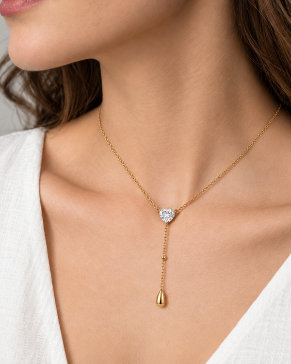Crystal Drop Necklace - 18k Gold ( Demi Fine )