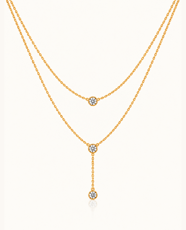 Layered Crystal Necklace - 18k Gold ( Demi Fine )