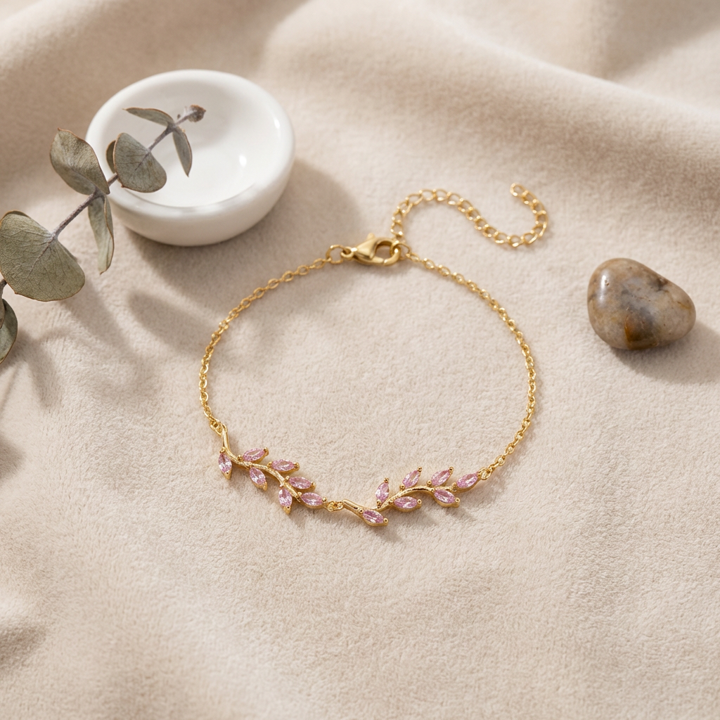 Pink Leaf Charm Bracelet