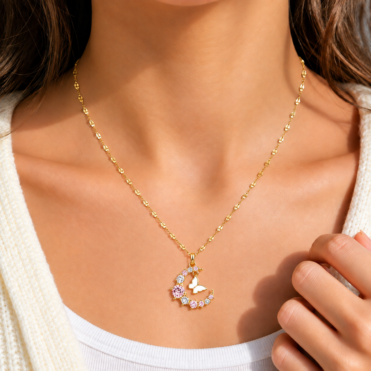 Moonlit Butterfly Pendant Necklace
