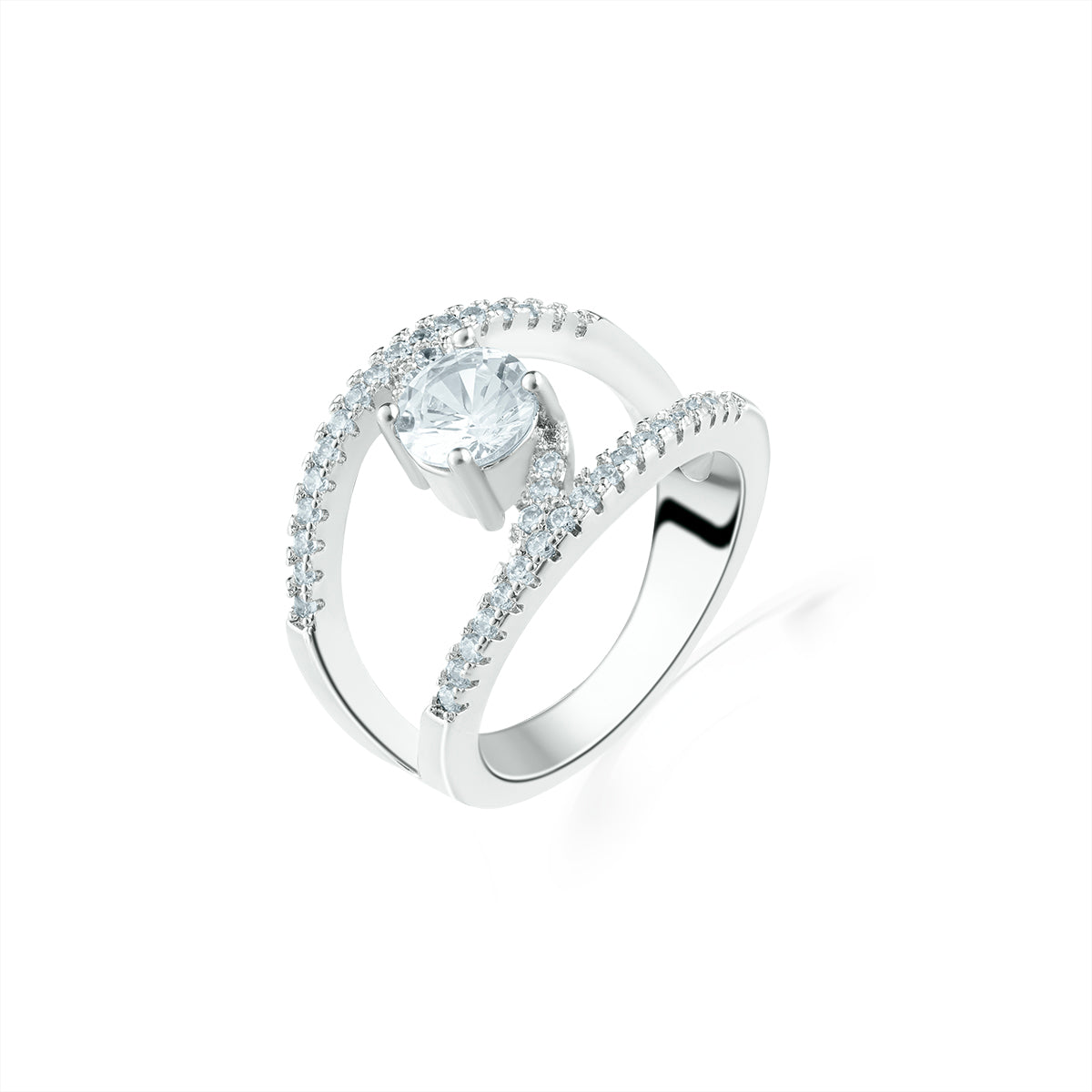 Sculptural Bypass Pave Ring