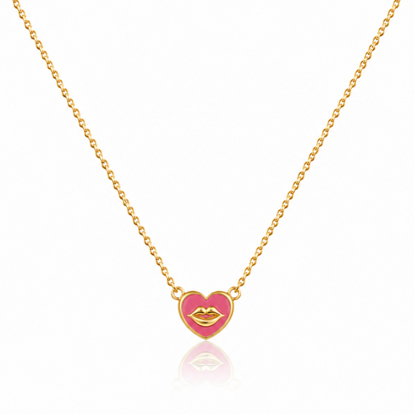 Gold Plated Pink Enamel Heart Pendant Necklace
