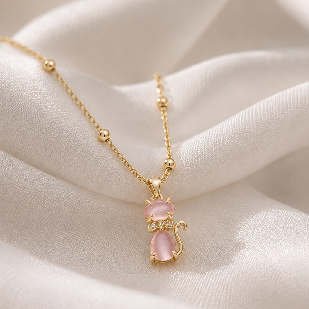 Pink Crystal Cat Necklace