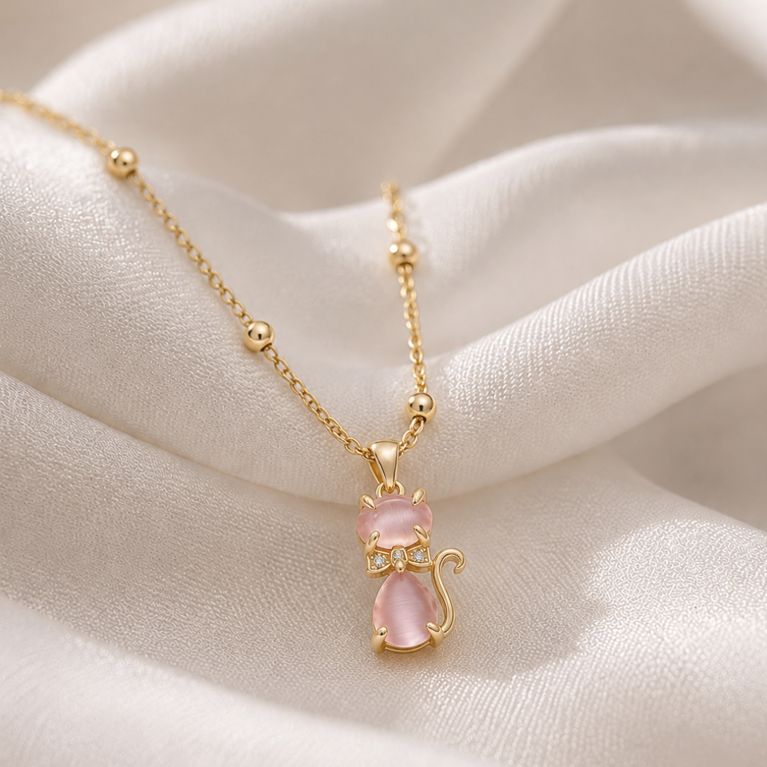 Pink Crystal Cat Necklace