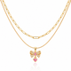 Pink Bow Heart Layered Necklace