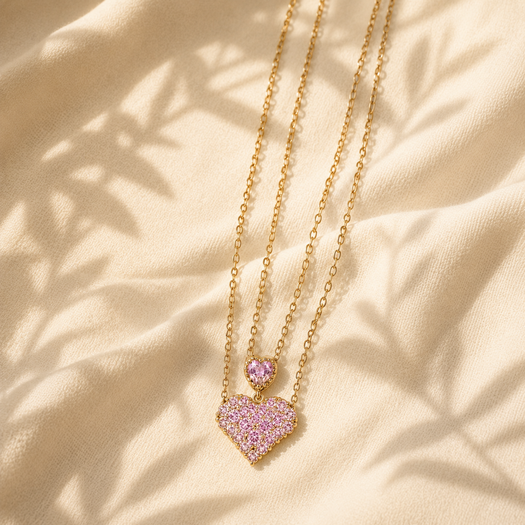 Rosy Spark Heart Necklace
