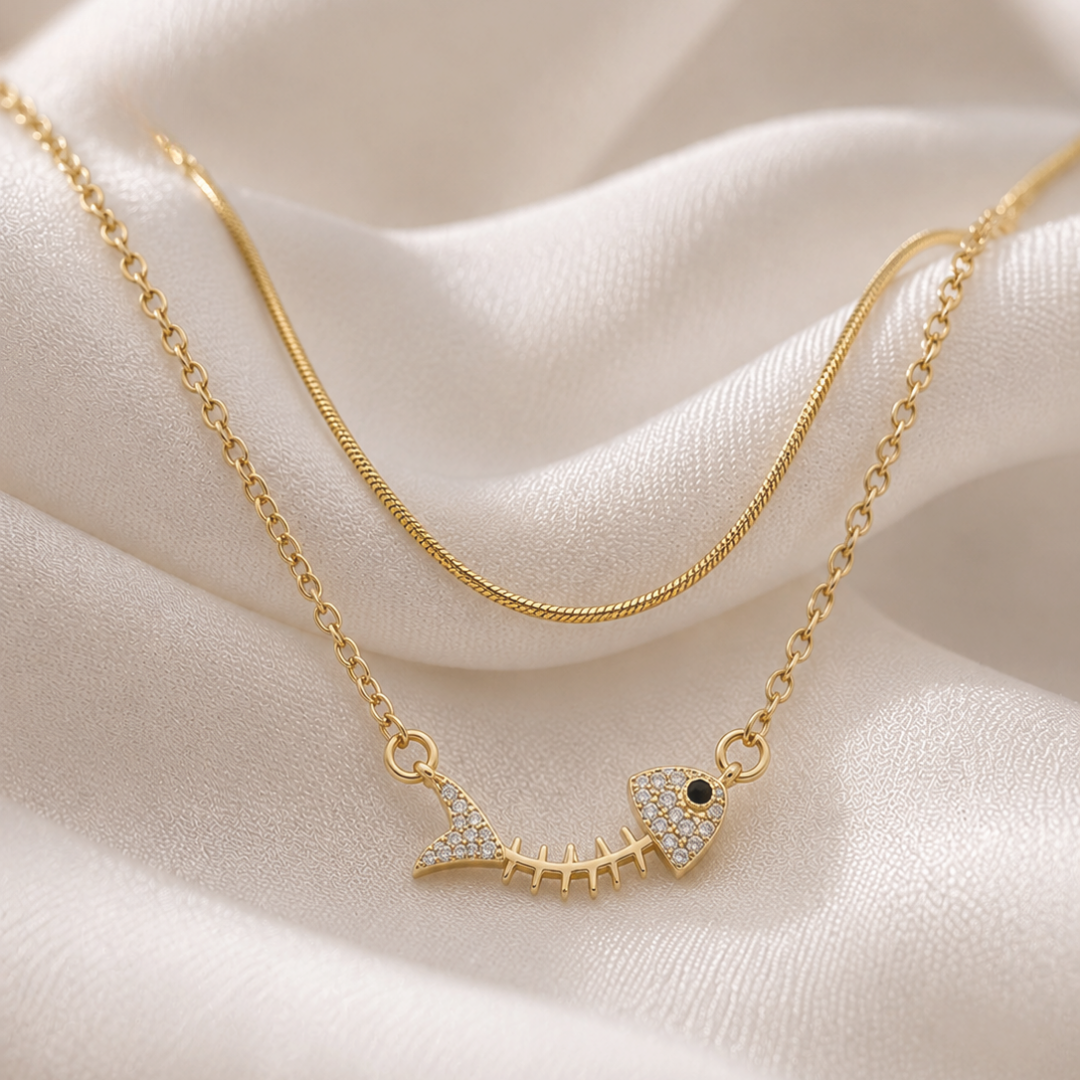Golden Fishbone Layered Necklace
